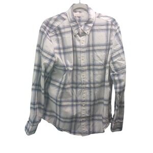 Aeropostale Mens Long Sleeve Plaid Button Down Shirt Size L White Blue Grey